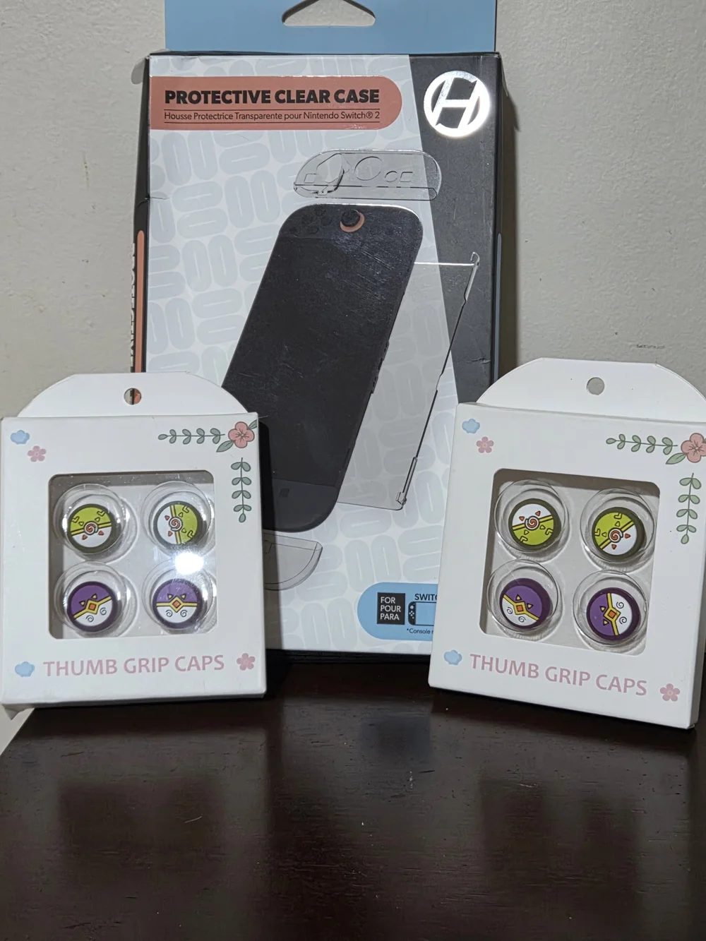 Protective Clear Case for Switch 2 with Purple and Lime Thumb Grip Caps